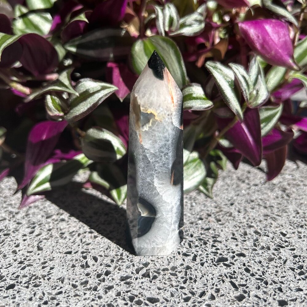 RARE Black Flower Agate Tower